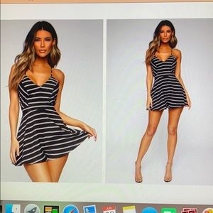 Stripped black and white romper from fashion nova